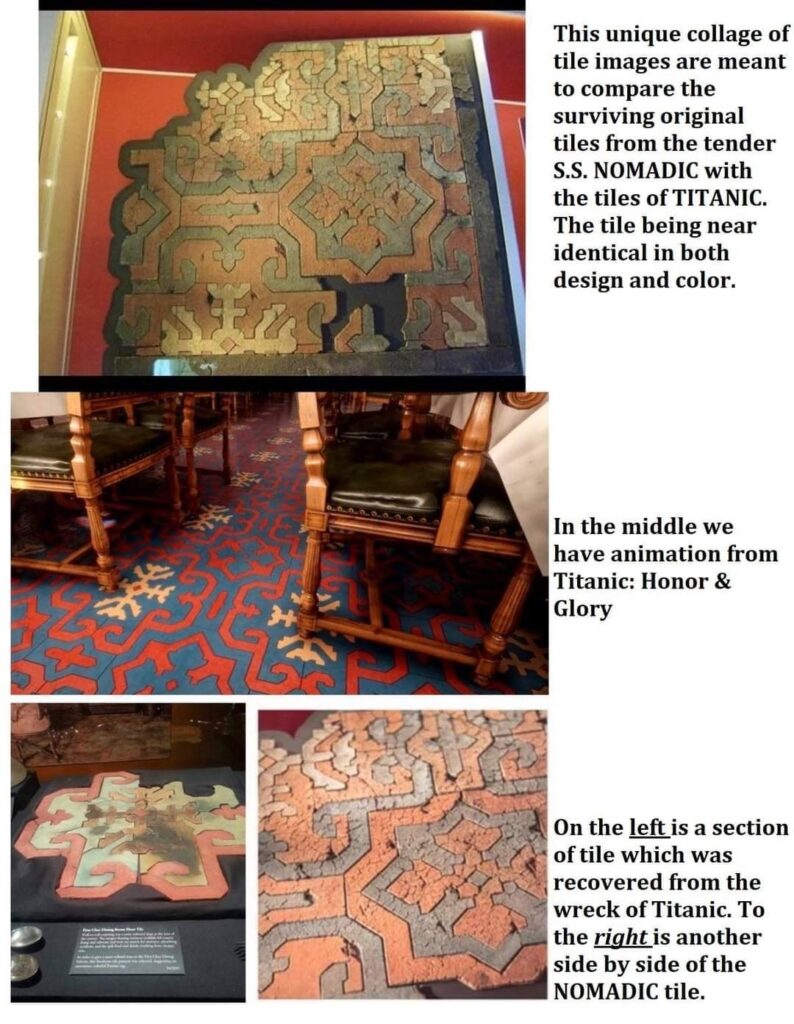 Nomadic and Titanic collage of images to compare tiles from the wreck and the existing today.